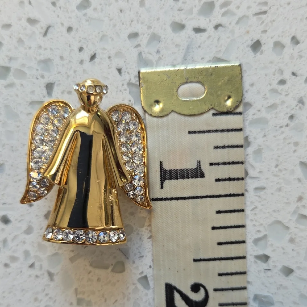 Monet Gold Angel Brooch with Crystals